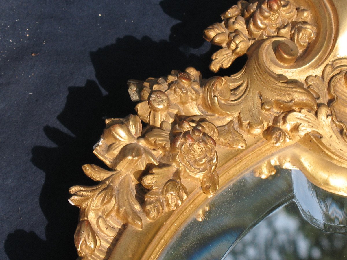 Louis XV Rocaille Style Mirror Gilded With Leaf, 19th Century-photo-5
