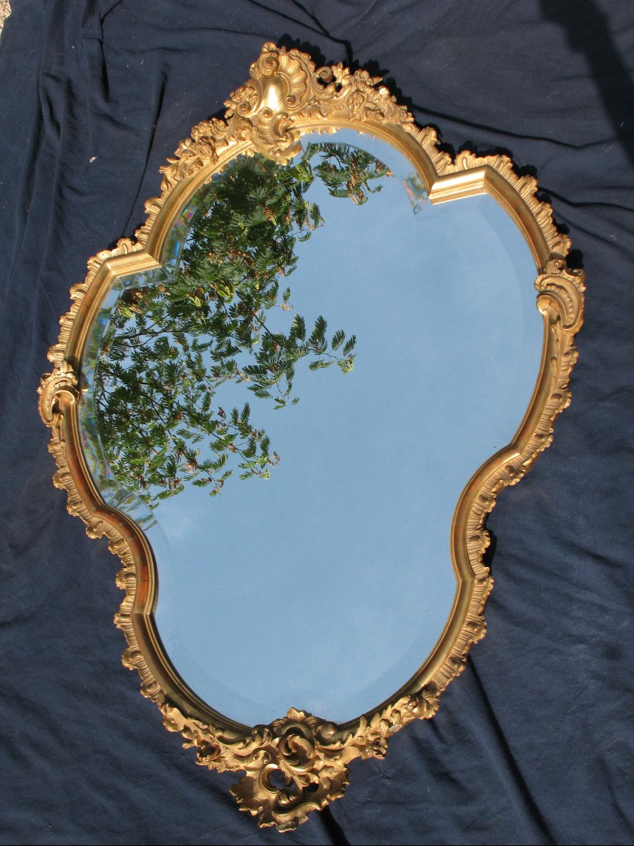 Louis XV Rocaille Style Mirror Gilded With Leaf, 19th Century-photo-7