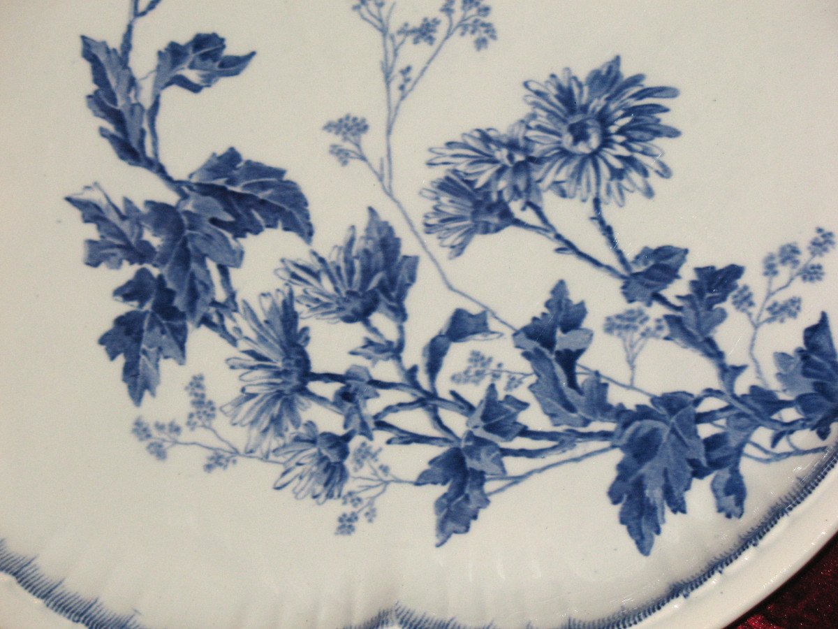 Large Tray Or Dish In Fine Earthenware From Bordeaux, Chevreuse Floral Decoration, 19th Century-photo-4