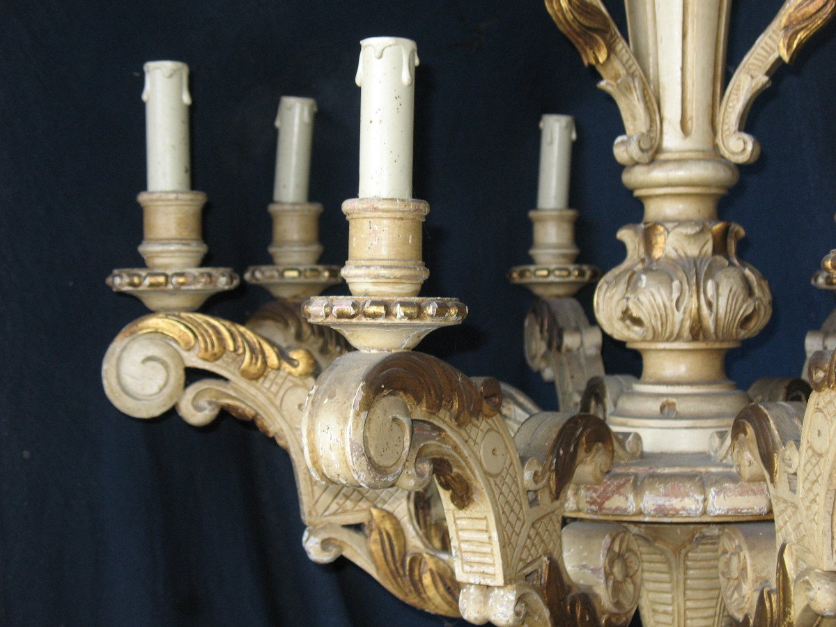 Large Louis XIV Style Carved Wood Chandelier With 8 Arms Of Light, 19th Century-photo-4