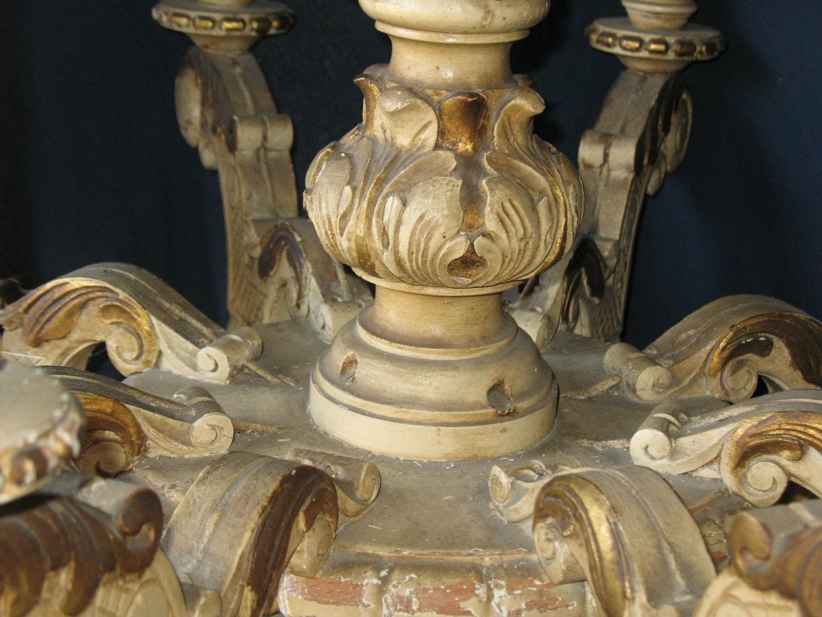 Large Louis XIV Style Carved Wood Chandelier With 8 Arms Of Light, 19th Century-photo-7