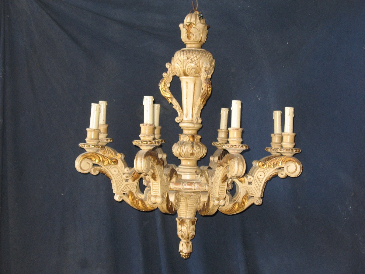 Large Louis XIV Style Carved Wood Chandelier With 8 Arms Of Light, 19th Century-photo-8