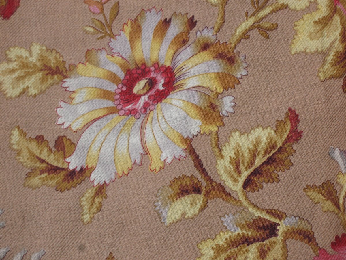 Large Linen Hanging With Floral Decoration Of Peonies D: 3.35 X 5.46 M 19th Napoleon III Period-photo-5