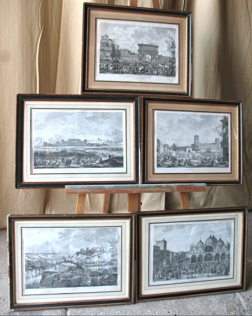 The Napoleonic Battles Set Of 5 Large Framed 19th Century Engravings