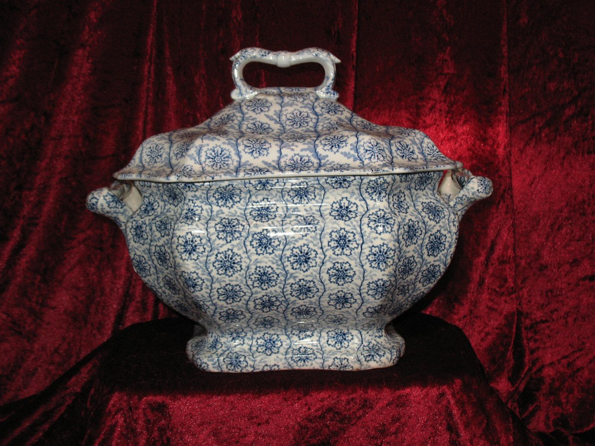 Tureen In Fine Earthenware From Bordeaux Decor Tapestry 19th Time Jules Vieillard-photo-2