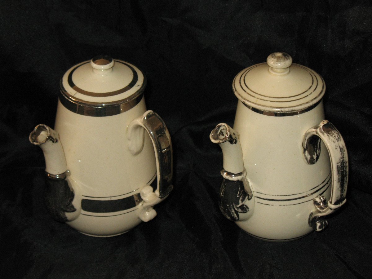 2 Langeais Earthenware Chocolate Pots From The 19th Century, Hollow Cb Brand-photo-2