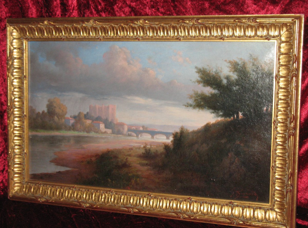 Henri Gonnard View Of The Avignon Bridge Oil On Canvas Framed 19th Century-photo-5