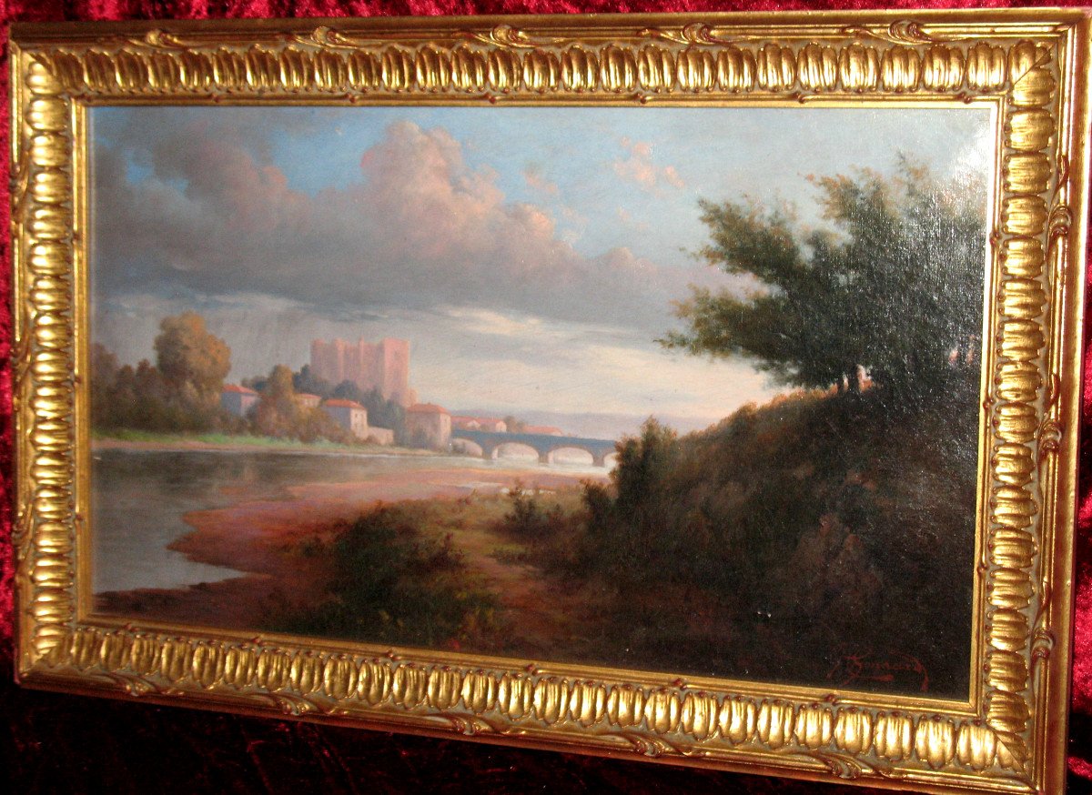 Henri Gonnard vue du pont d'Avignon huile sur toile encadrée époque 19ème