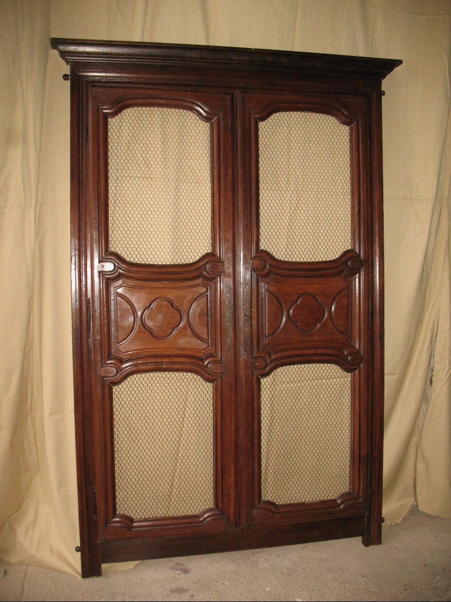 Facade Of Woodwork Or Library Doors In Walnut, Late 18th Century, Louis XIV Style-photo-2