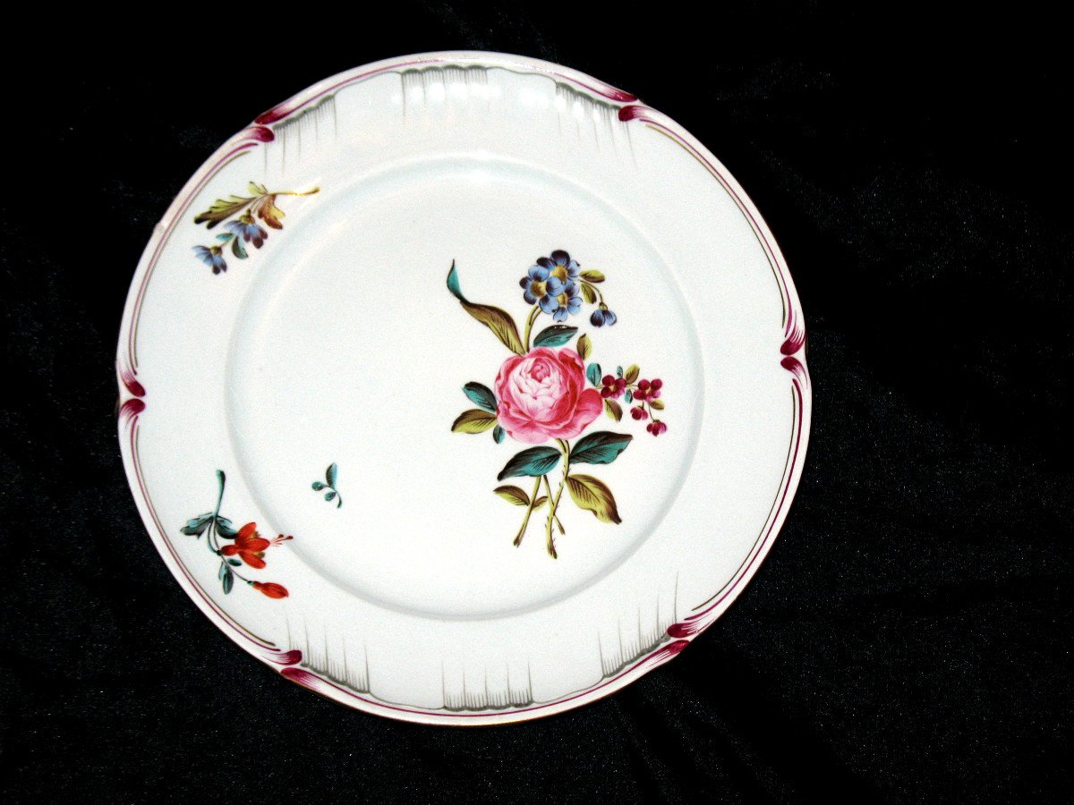 Dessert Service In Fine Earthenware From Lunéville Decorated With Saxon Flowers, 19th Century Perfect Condition-photo-2