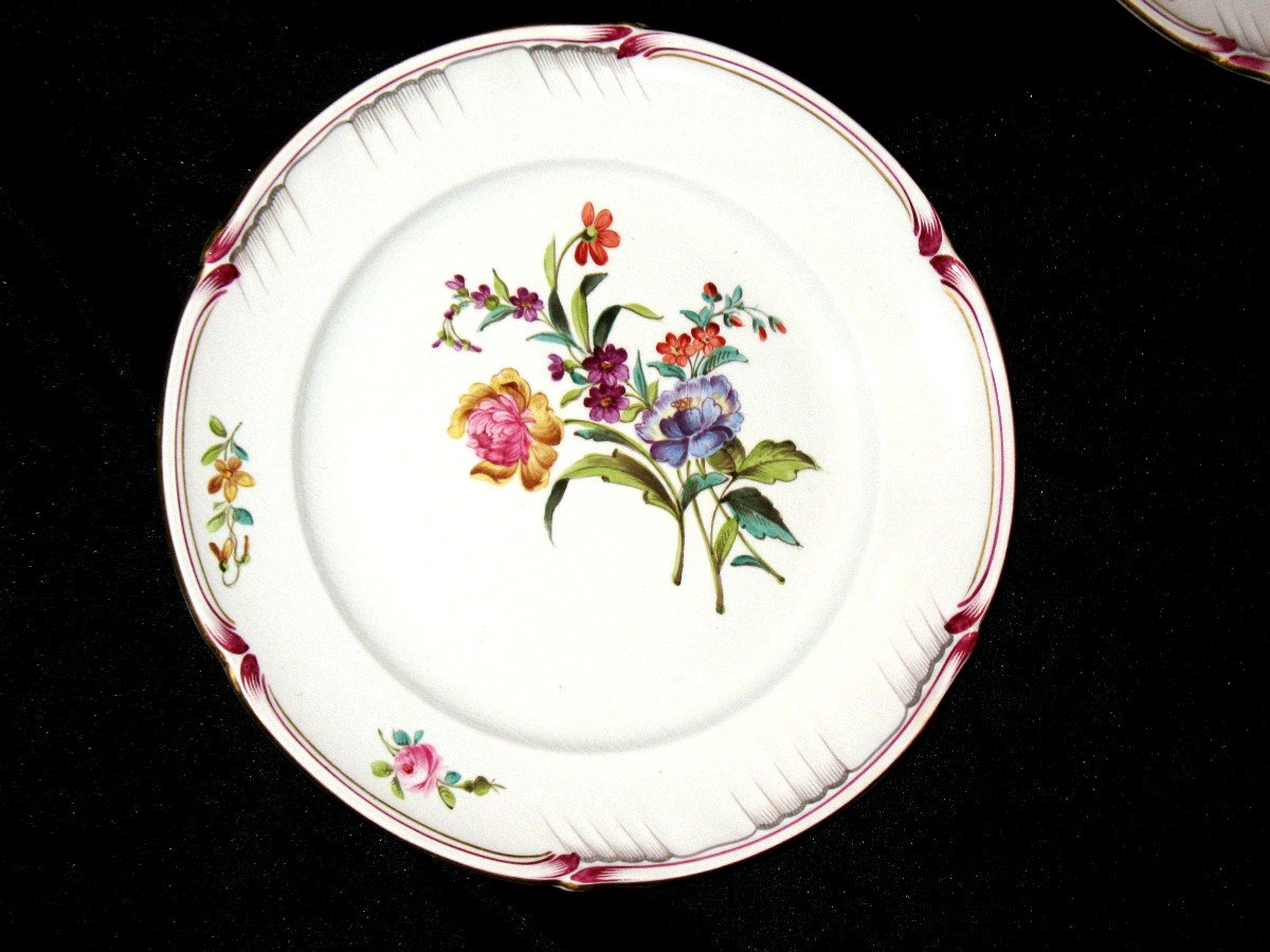 Service à dessert en faïence fine de Lunéville décor fleurs de Saxe époque 19ème Parfait état-photo-3