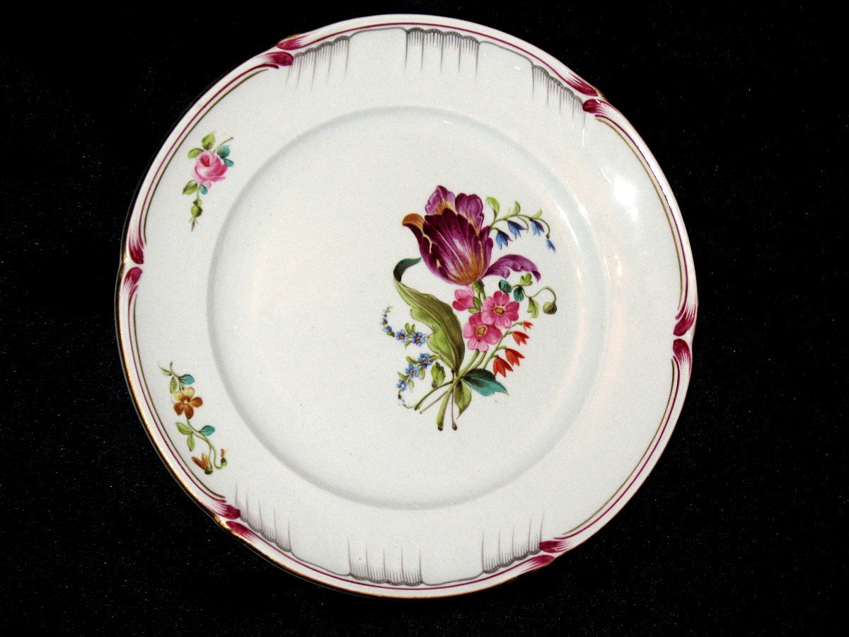 Dessert Service In Fine Earthenware From Lunéville Decorated With Saxon Flowers, 19th Century Perfect Condition-photo-4