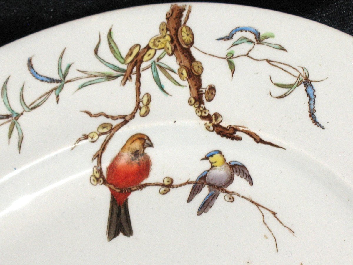 Table Service In Fine Earthenware From Bordeaux, Nella Decor With Flowers And Birds, 19th Century-photo-5