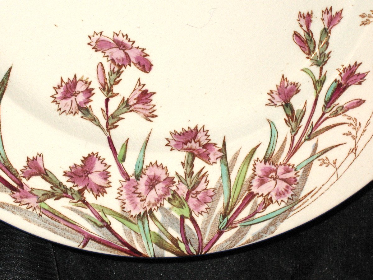 Table Service In Fine Earthenware From Bordeaux, Nella Decor With Flowers And Birds, 19th Century-photo-8