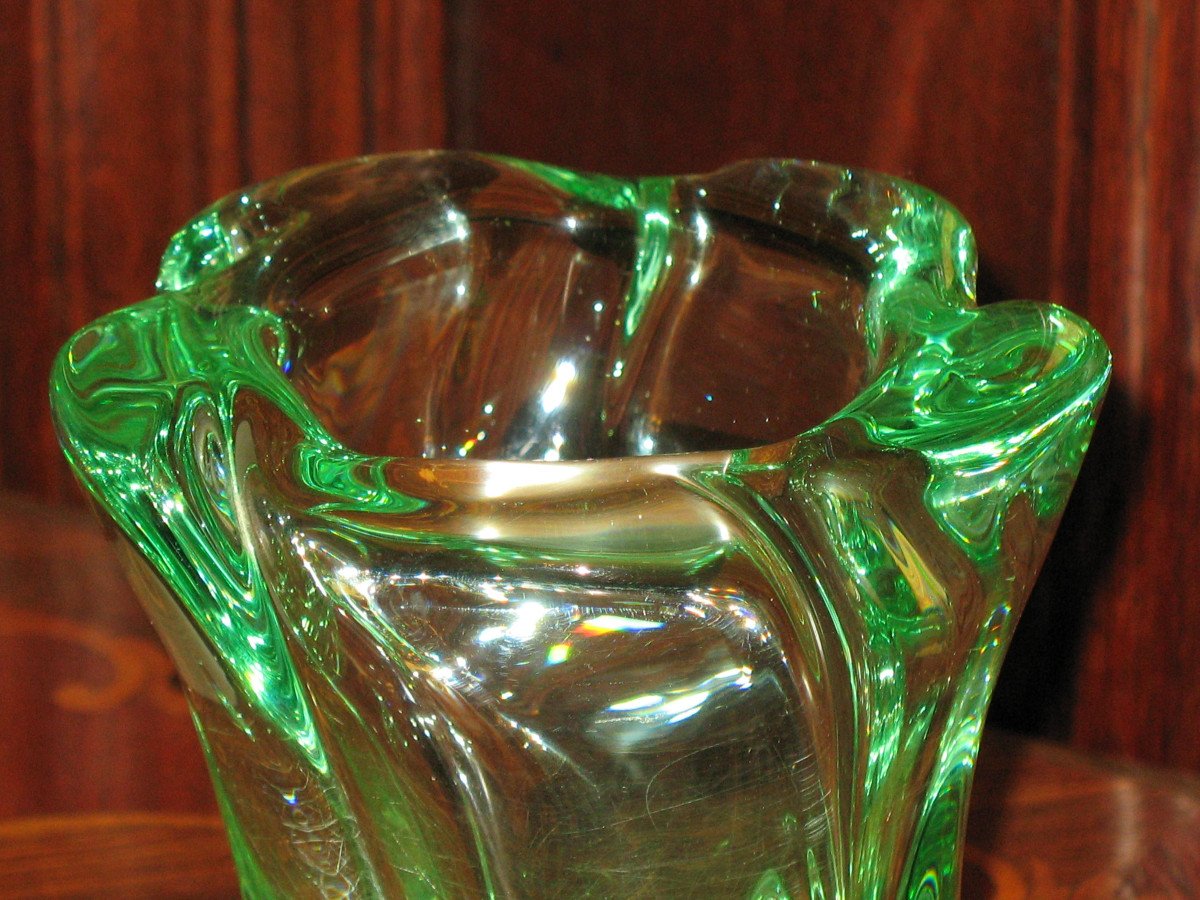Green Daum Crystal Vase Torso Shape Signed 20th Century-photo-4