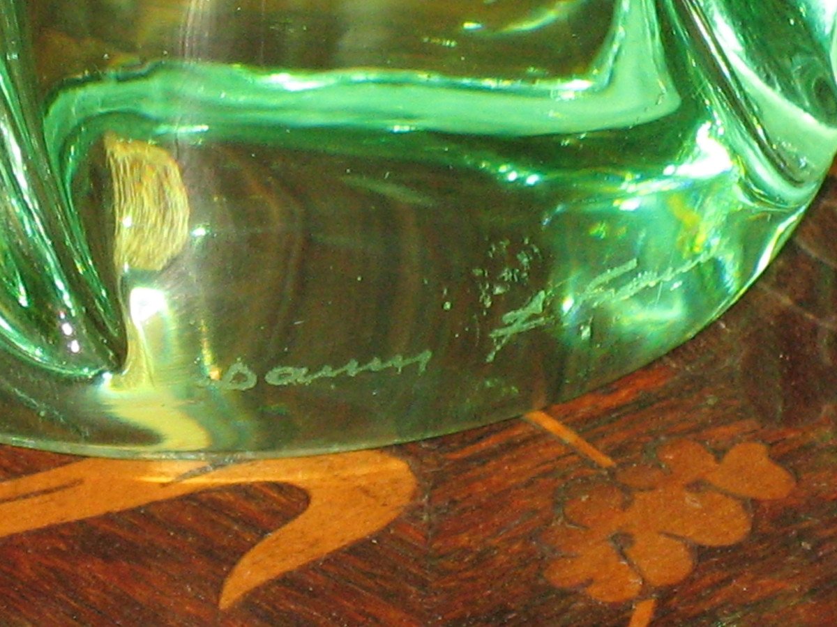 Green Daum Crystal Vase Torso Shape Signed 20th Century-photo-2