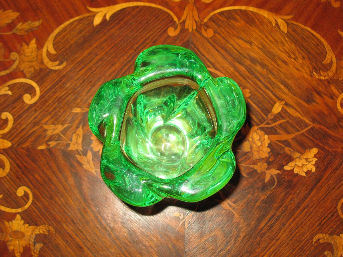 Green Daum Crystal Vase Torso Shape Signed 20th Century-photo-3