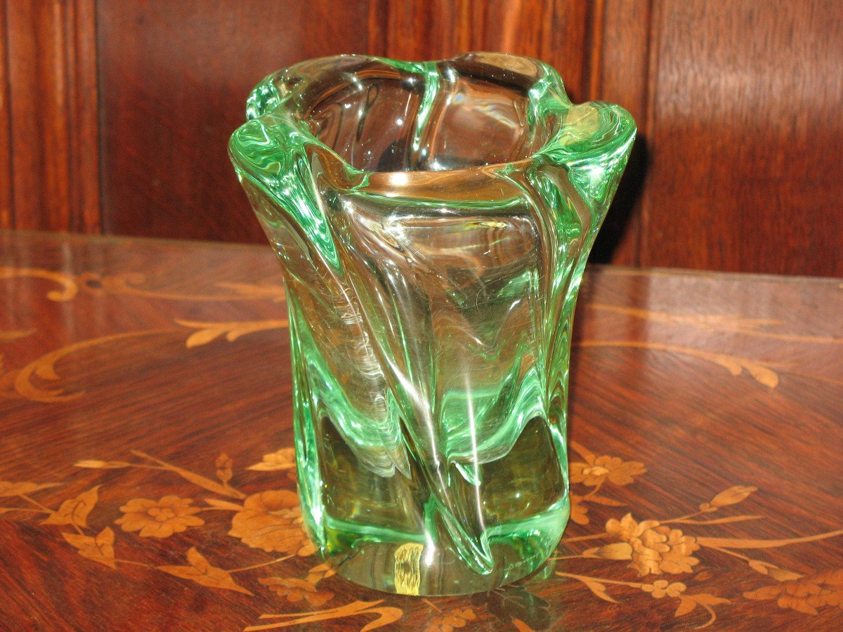 Green Daum Crystal Vase Torso Shape Signed 20th Century-photo-6