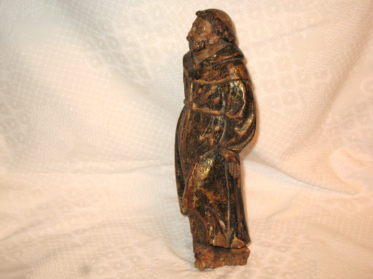 17th Century Gilded Wood Sculpture Representing A Monk-photo-1