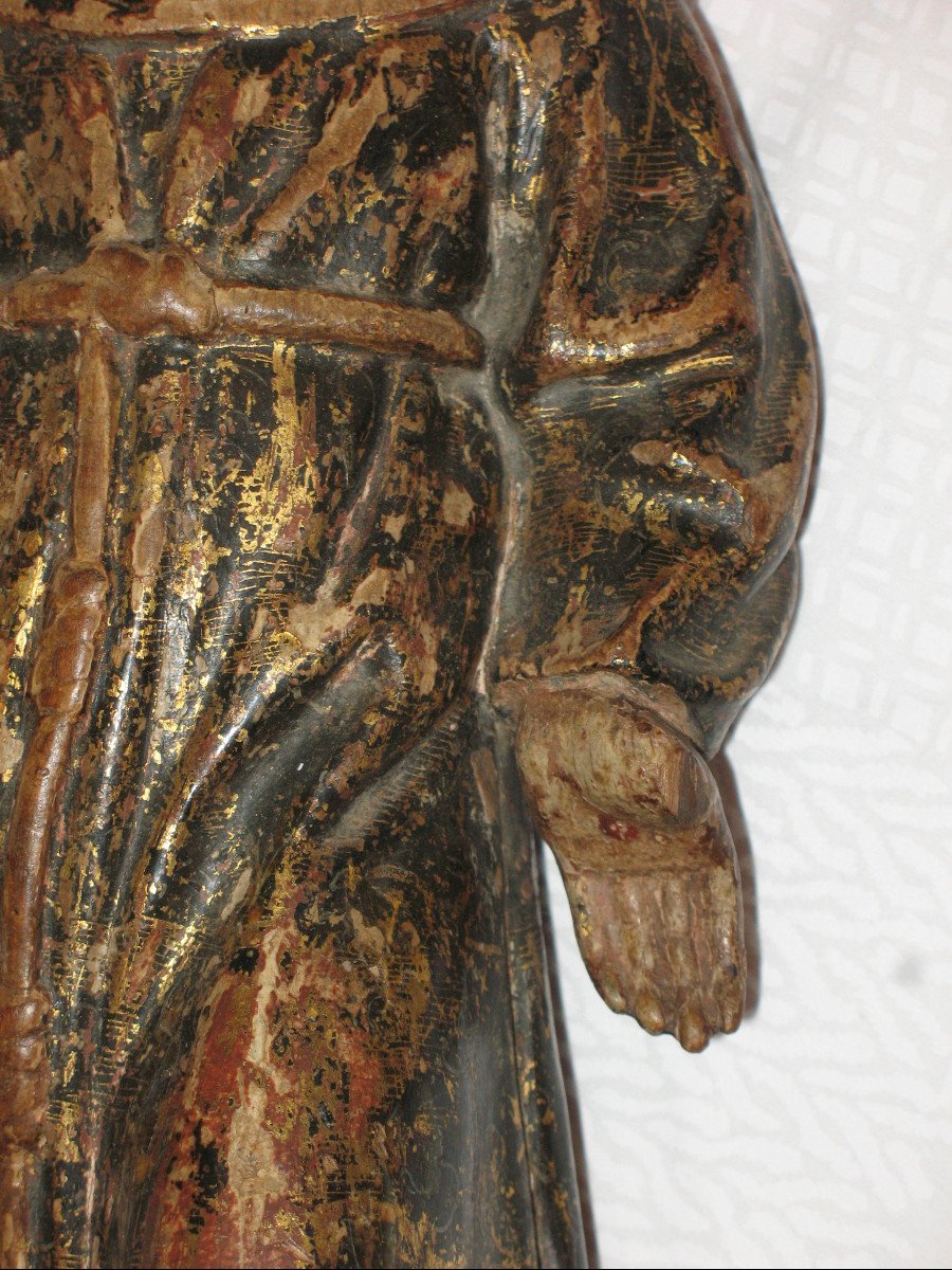 17th Century Gilded Wood Sculpture Representing A Monk-photo-6