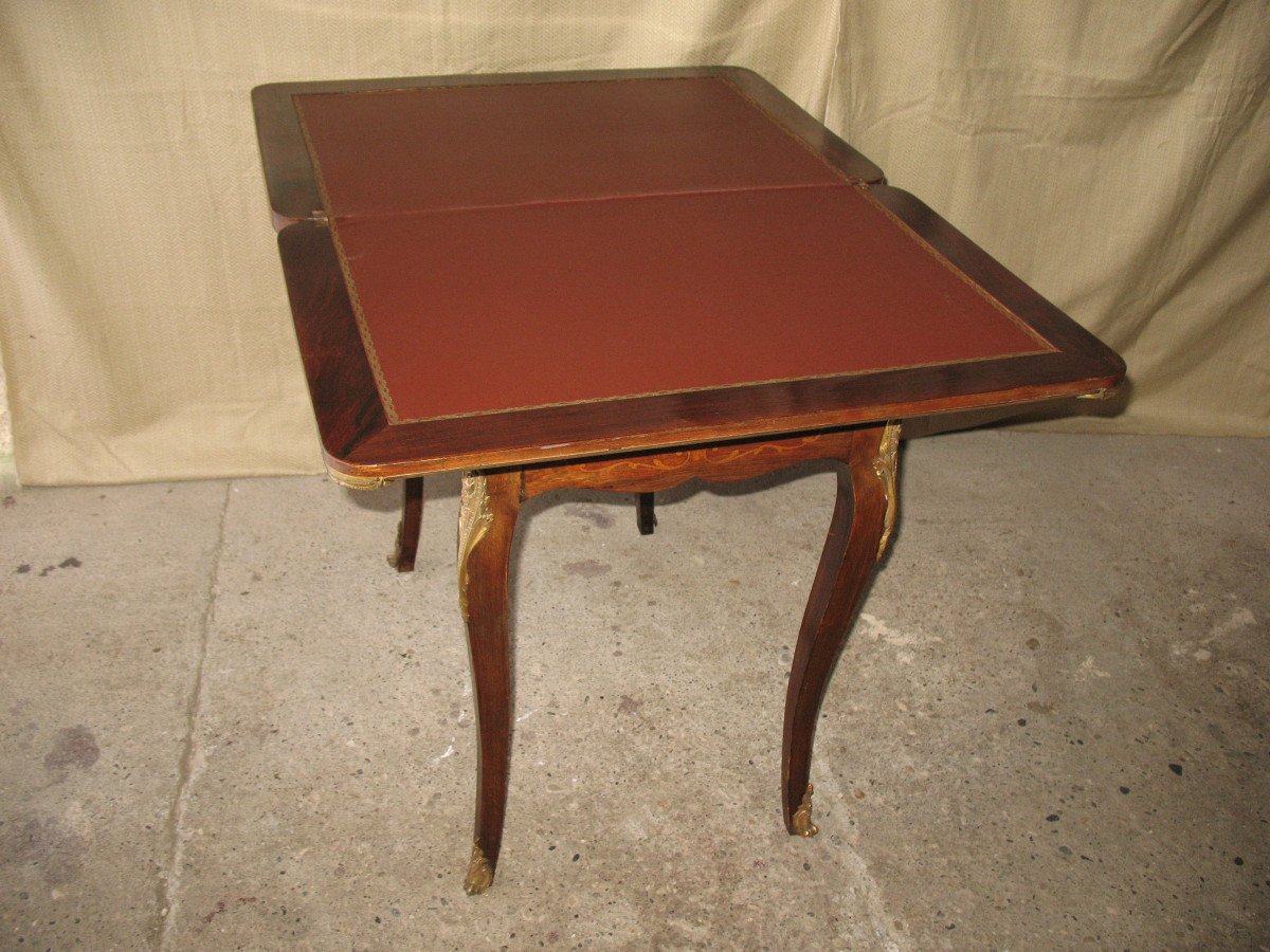 Table à jeux  en marqueterie et bronze doré de style Louis XV époque fin 19ème-photo-6