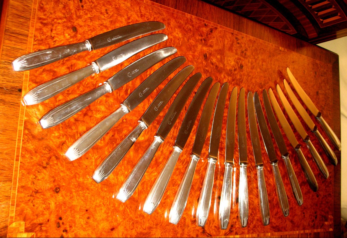 18 Large Silver Metal Knives Félix Frères In Toulouse In Art Deco Style-photo-4