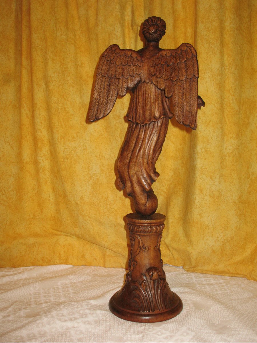 Winged Victory Large Wooden Sculpture 20th Century-photo-2