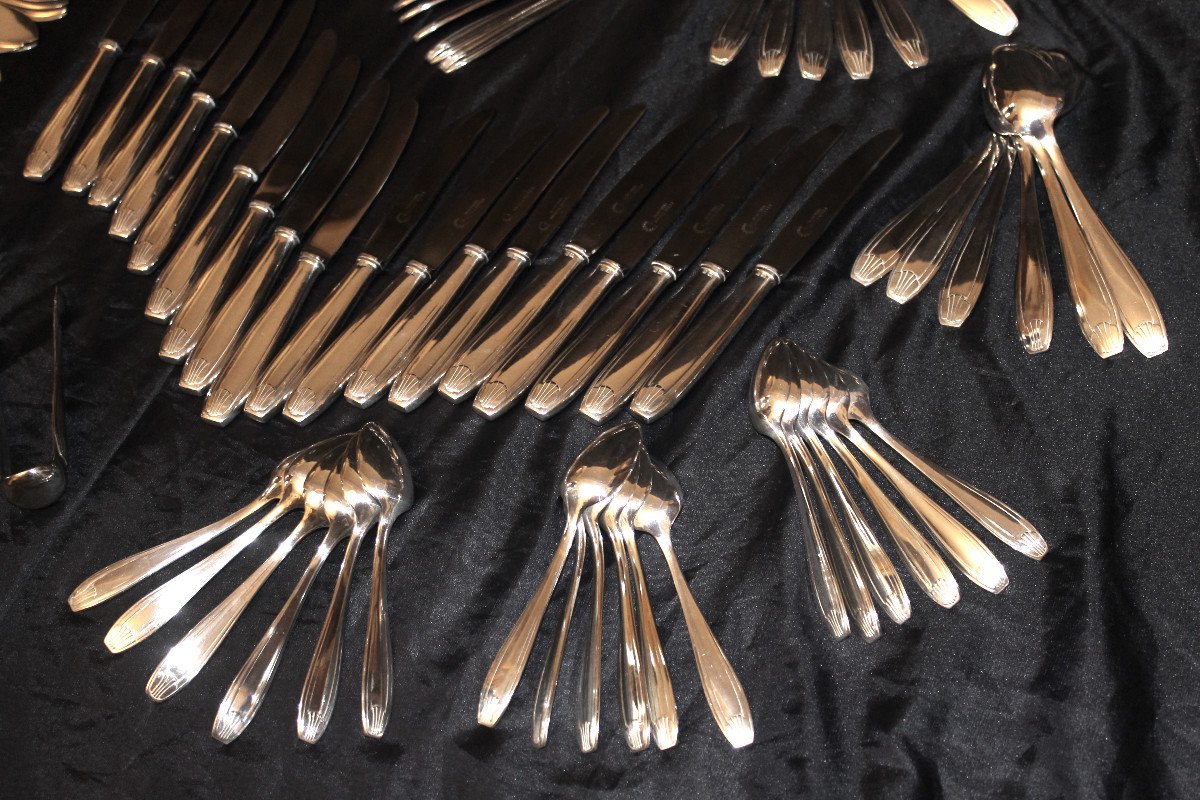 Silver Metal Cutlery Of 127 Pieces From Félix Frères In Toulouse Art Deco Style-photo-3