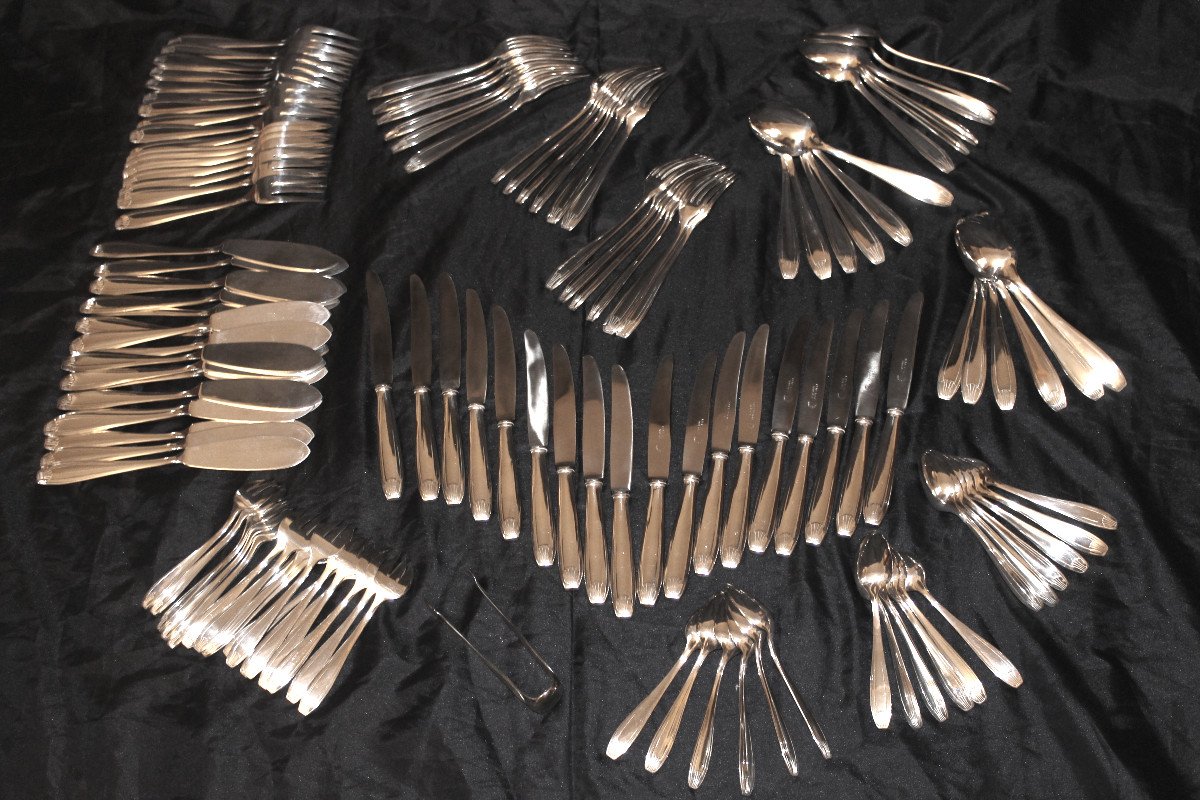 Silver Metal Cutlery Of 127 Pieces From Félix Frères In Toulouse Art Deco Style