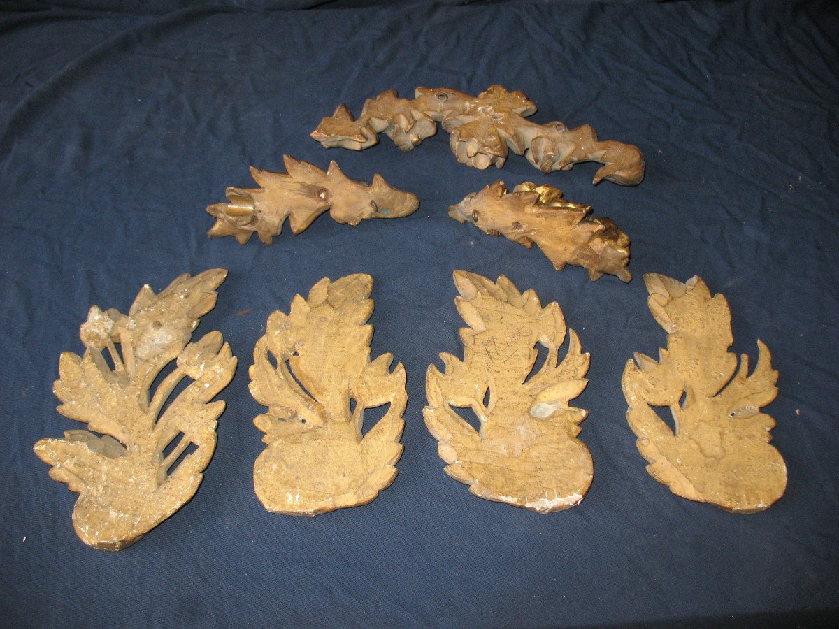 Set Of 7 Elements In Gilded Wood And Carved With Floral Decoration, 19th Century-photo-6