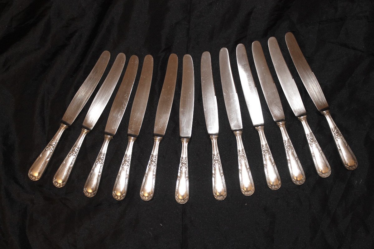 12 couteaux en métal argenté de style Louis XVI de chez Dalia-photo-3