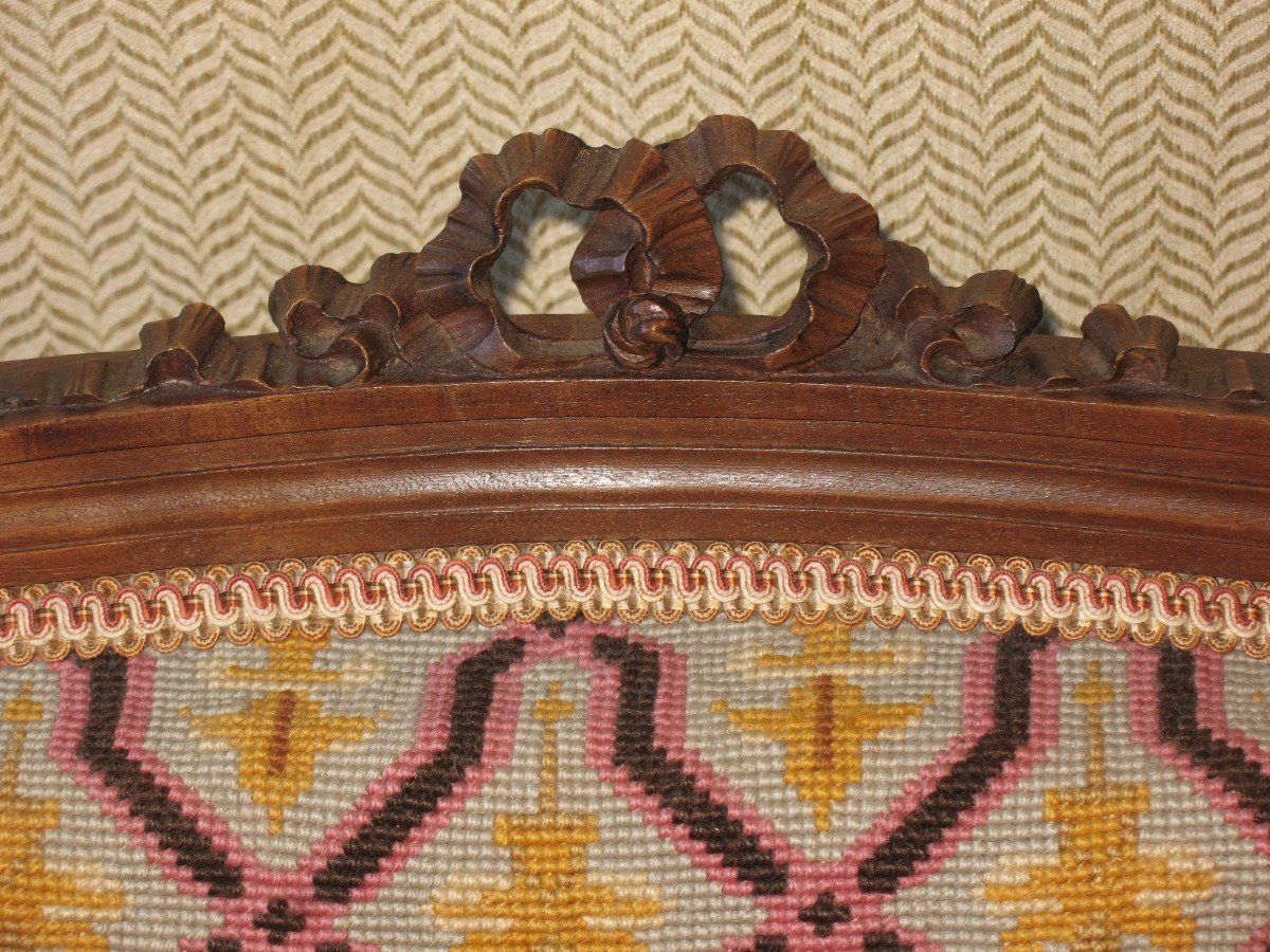 Pair Of Walnut Armchairs With Flat Backs, 19th Century Louis XVI Style, Stitched Trim-photo-6