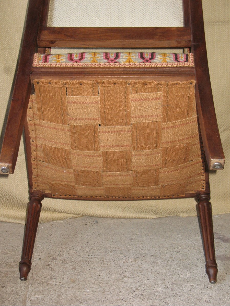 Pair Of Walnut Armchairs With Flat Backs, 19th Century Louis XVI Style, Stitched Trim-photo-7