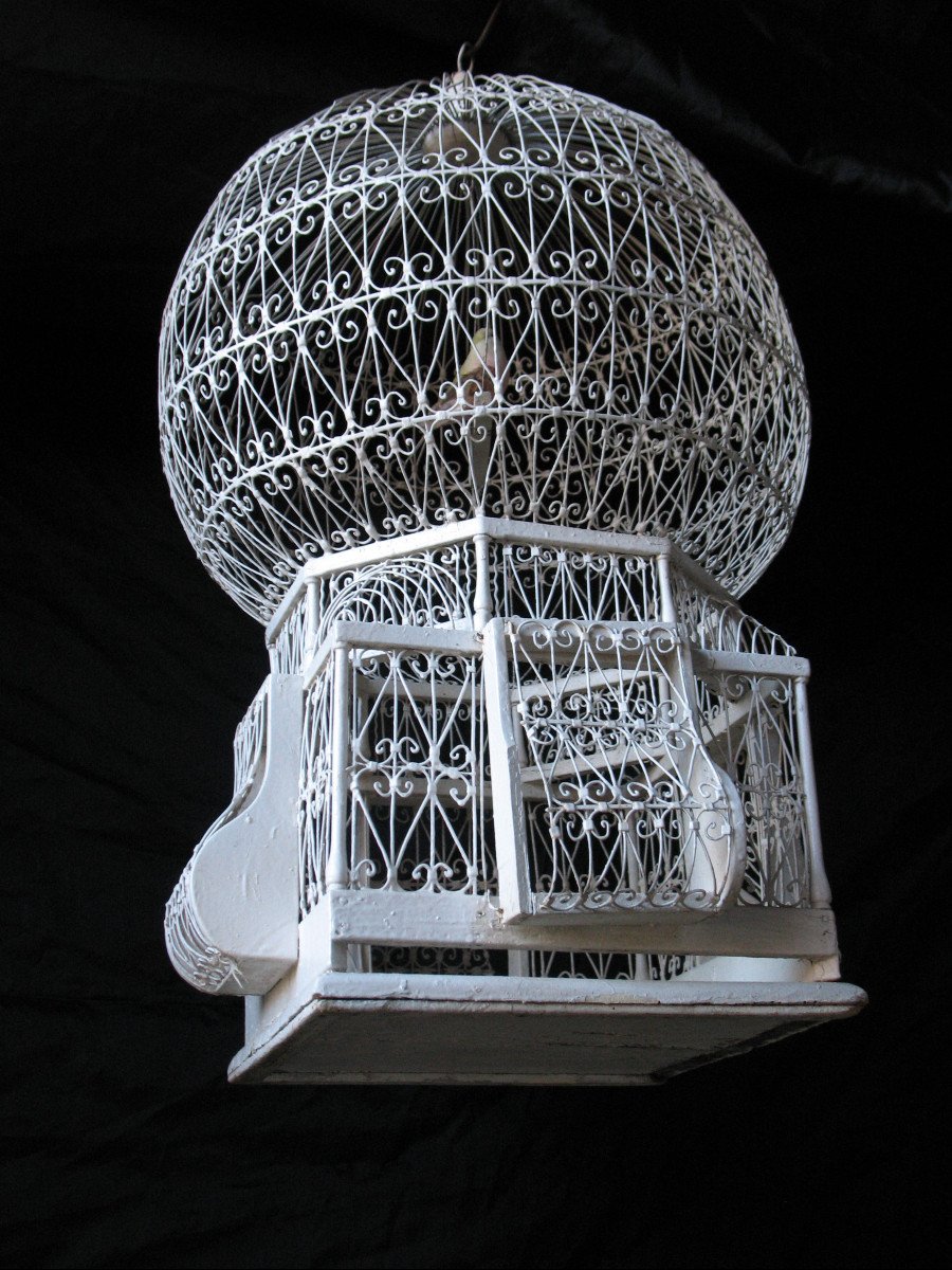 Cage à oiseaux de forme mongolfière en fer travaillé de style romantique époque  vers 1900-photo-6