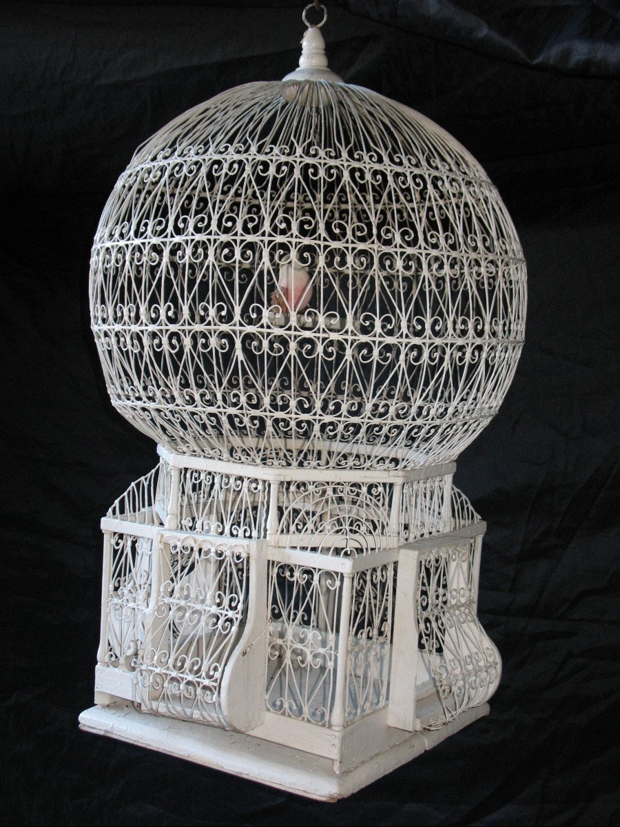 Cage à oiseaux de forme mongolfière en fer travaillé de style romantique époque  vers 1900-photo-7