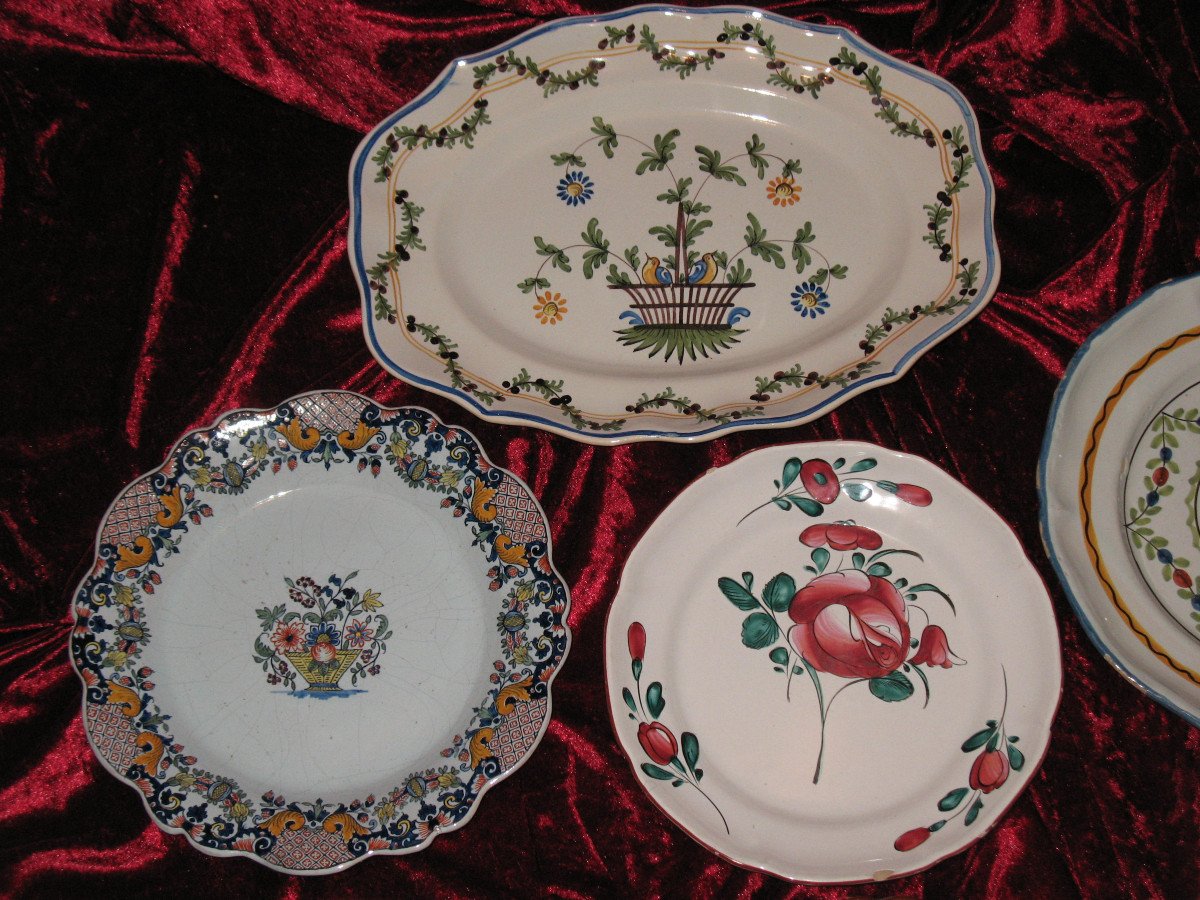 Regional Earthenware Collection Of Plates And Dishes Various Origins 7 Pieces-photo-2