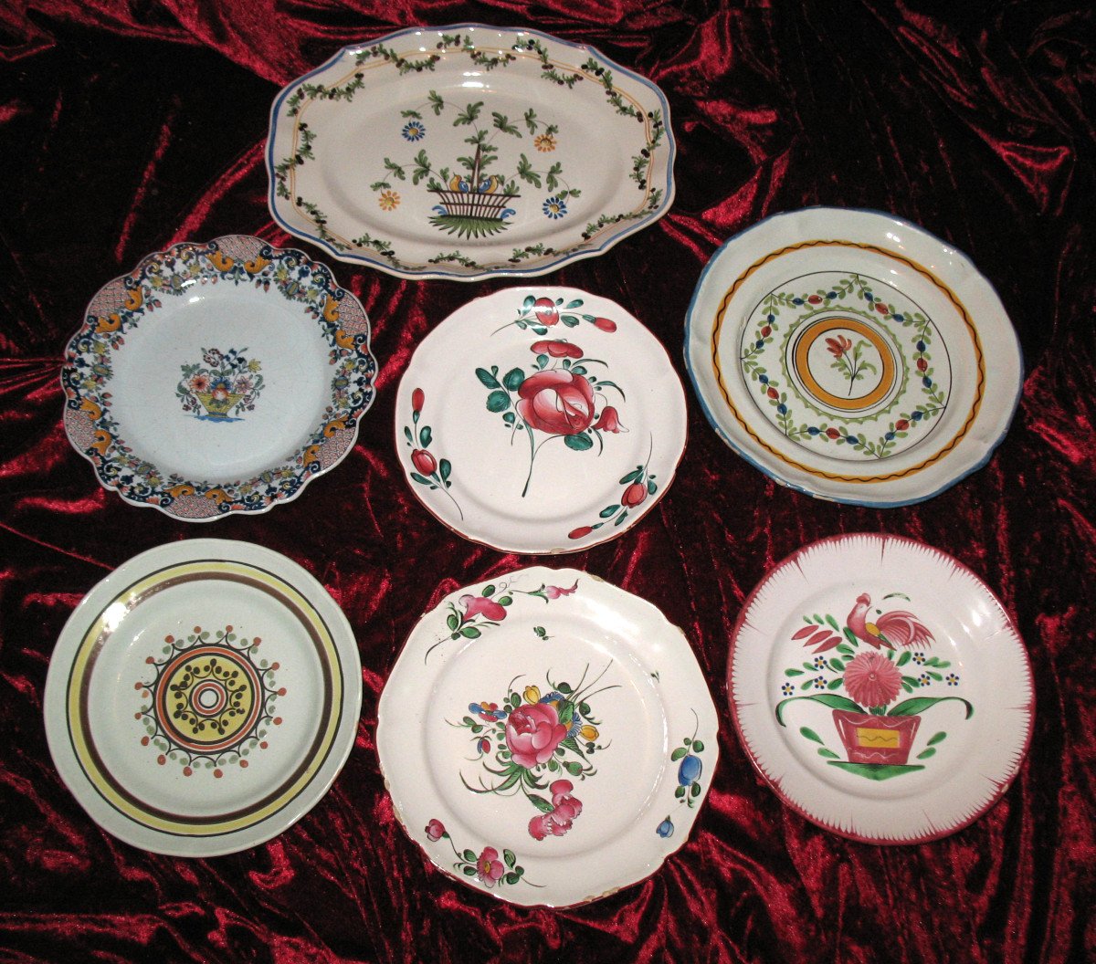 Regional Earthenware Collection Of Plates And Dishes Various Origins 7 Pieces