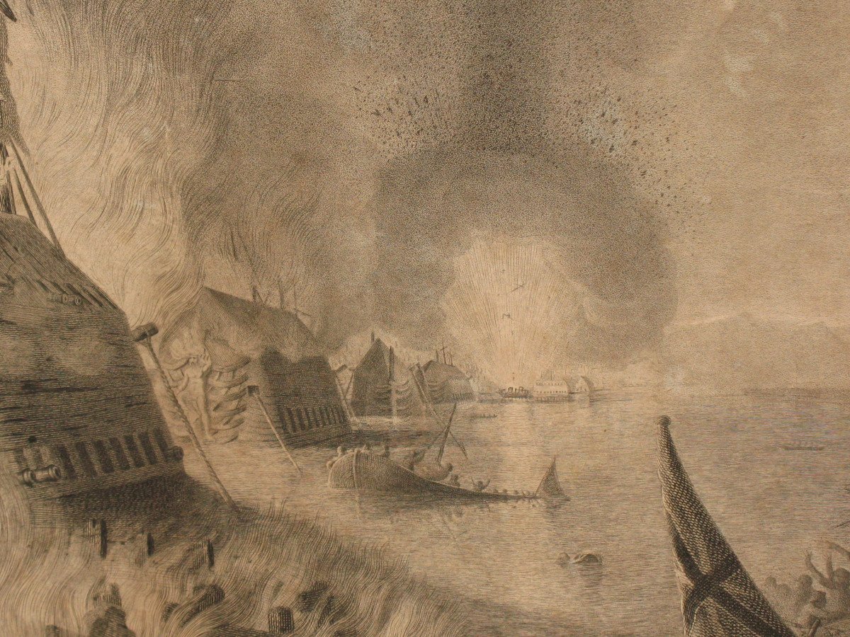 Naval Battle Large English Engraving By John Keyse Sherwin 18th Century Framed-photo-5