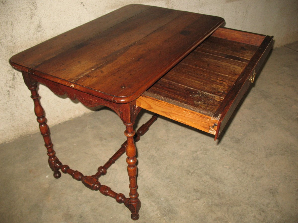 Lady's Desk Writing Table In Walnut With 1 Drawer In Belt Louis XIV Period Early 18th Century-photo-3