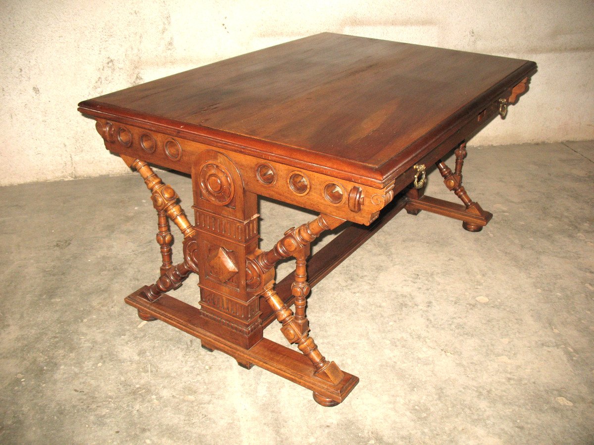 Flat Desk In Solid Blond Walnut 19th Century Haute Epoque Style-photo-3