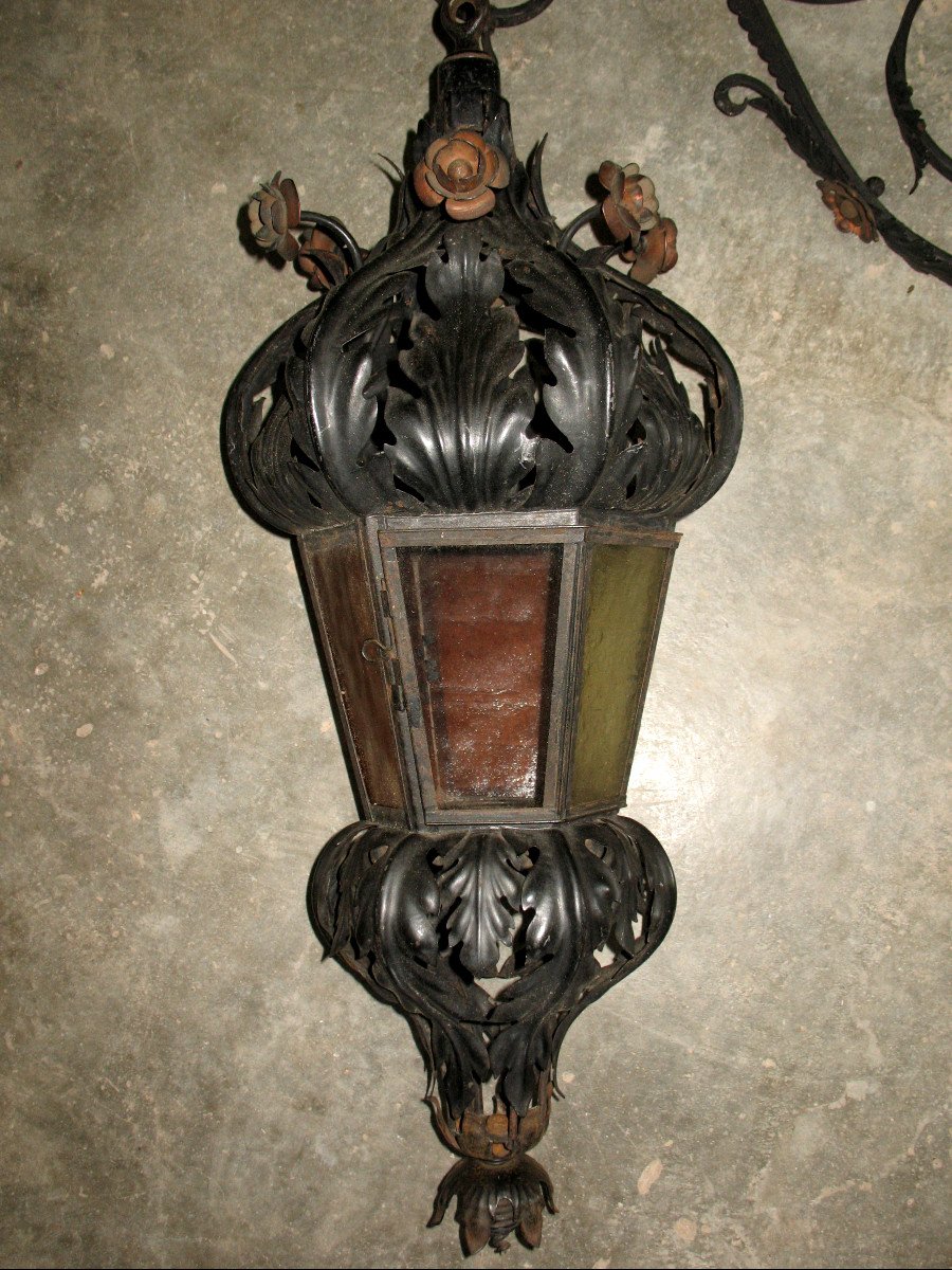 Wrought Iron Lantern Complete With Its Postern, Late 19th Century-photo-3