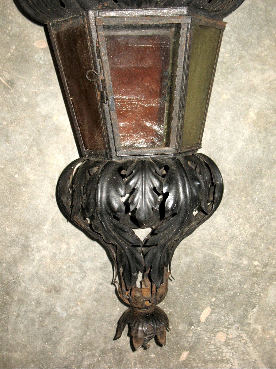 Wrought Iron Lantern Complete With Its Postern, Late 19th Century-photo-1