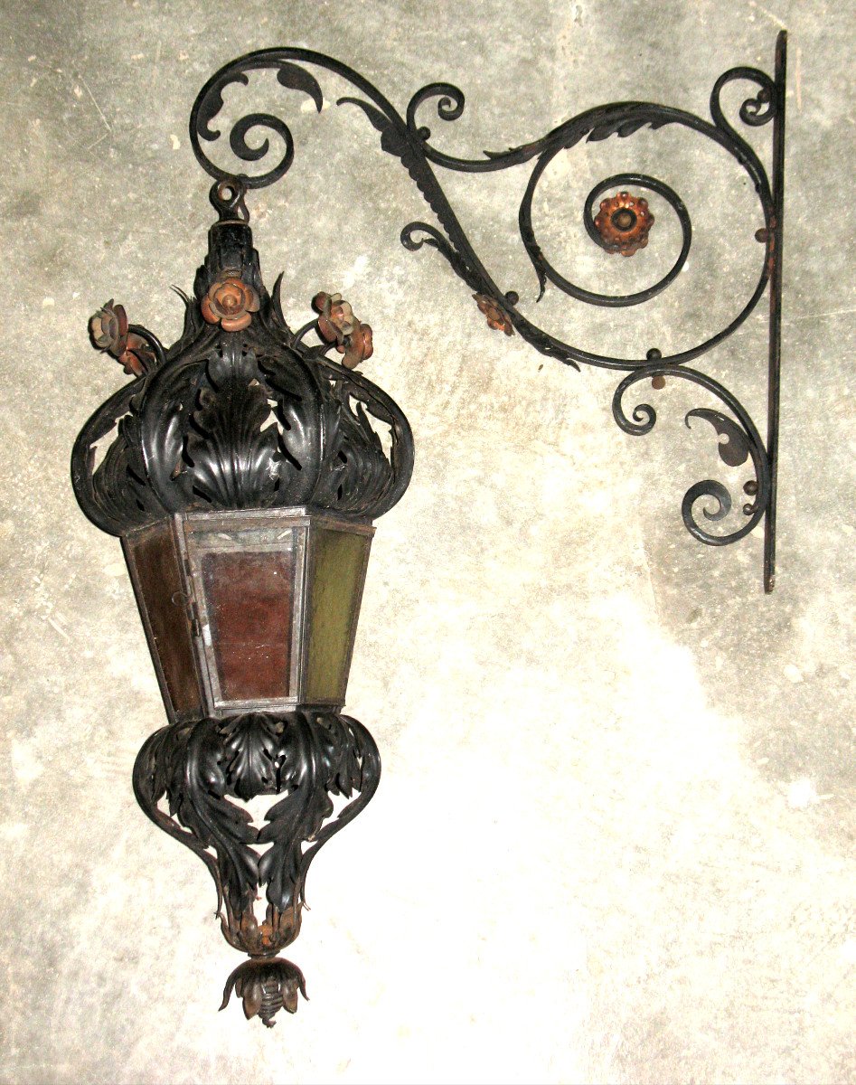 Wrought Iron Lantern Complete With Its Postern, Late 19th Century