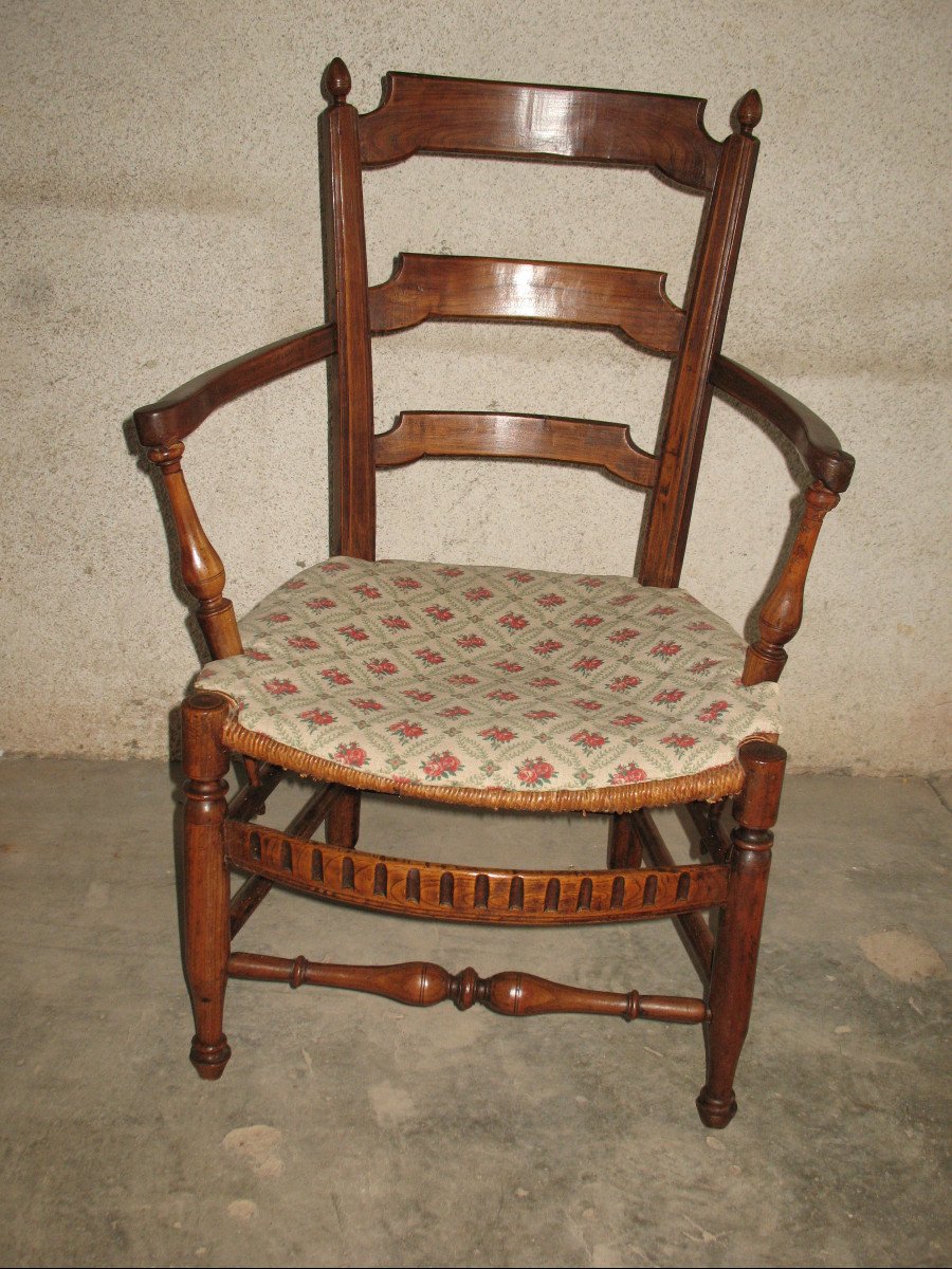 Suite Of 3 Provençal Straw Armchairs From The 19th Century In Louis XVI Style-photo-1