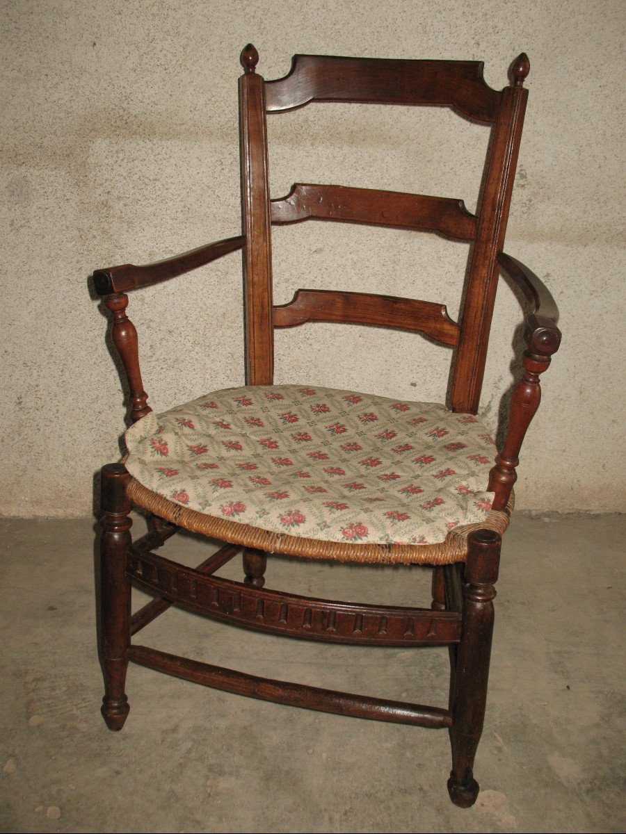 Suite Of 3 Provençal Straw Armchairs From The 19th Century In Louis XVI Style-photo-3