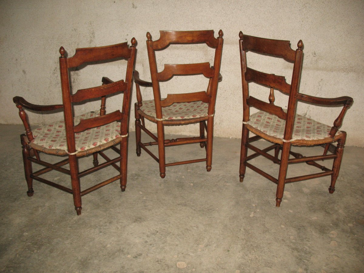 Suite Of 3 Provençal Straw Armchairs From The 19th Century In Louis XVI Style-photo-7