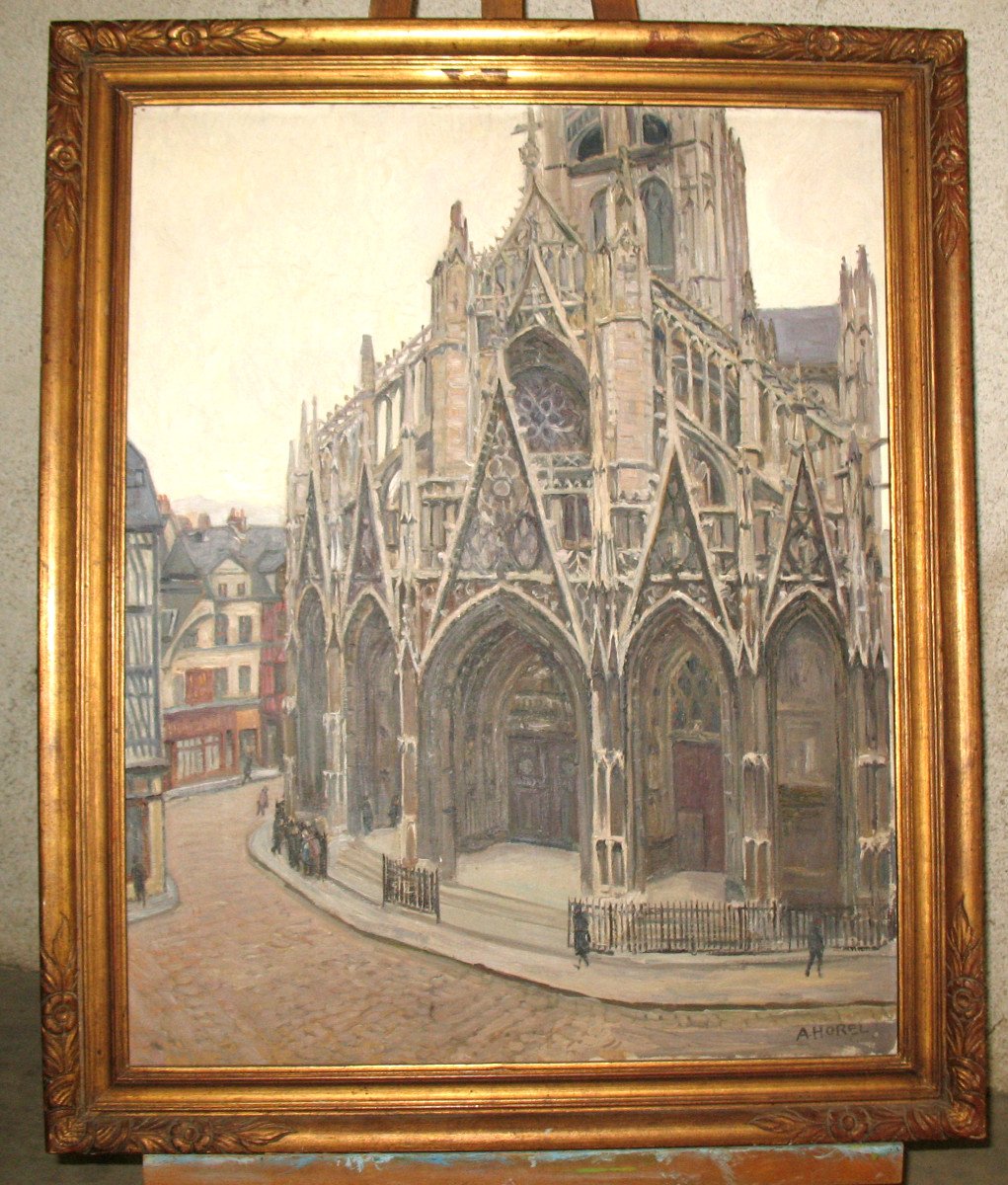 Portail de l'église Saint Maclou à Rouen huile sur toile signée de Albert Horel 1876-1964-photo-2