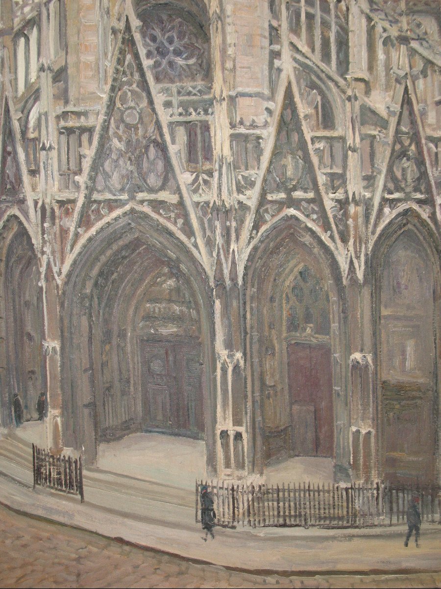 Portail de l'église Saint Maclou à Rouen huile sur toile signée de Albert Horel 1876-1964-photo-2