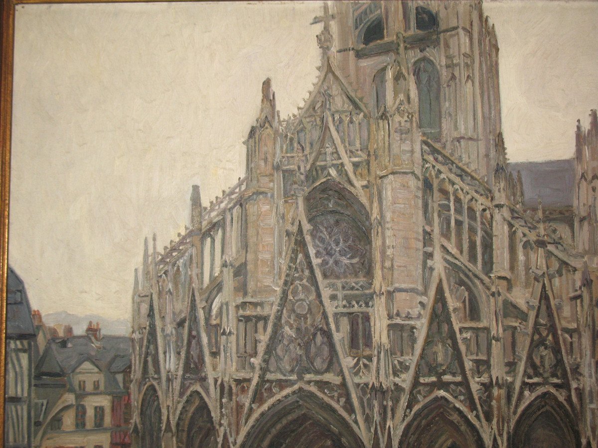 Portail de l'église Saint Maclou à Rouen huile sur toile signée de Albert Horel 1876-1964-photo-3