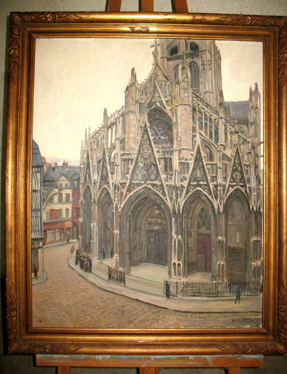 Portail de l'église Saint Maclou à Rouen huile sur toile signée de Albert Horel 1876-1964